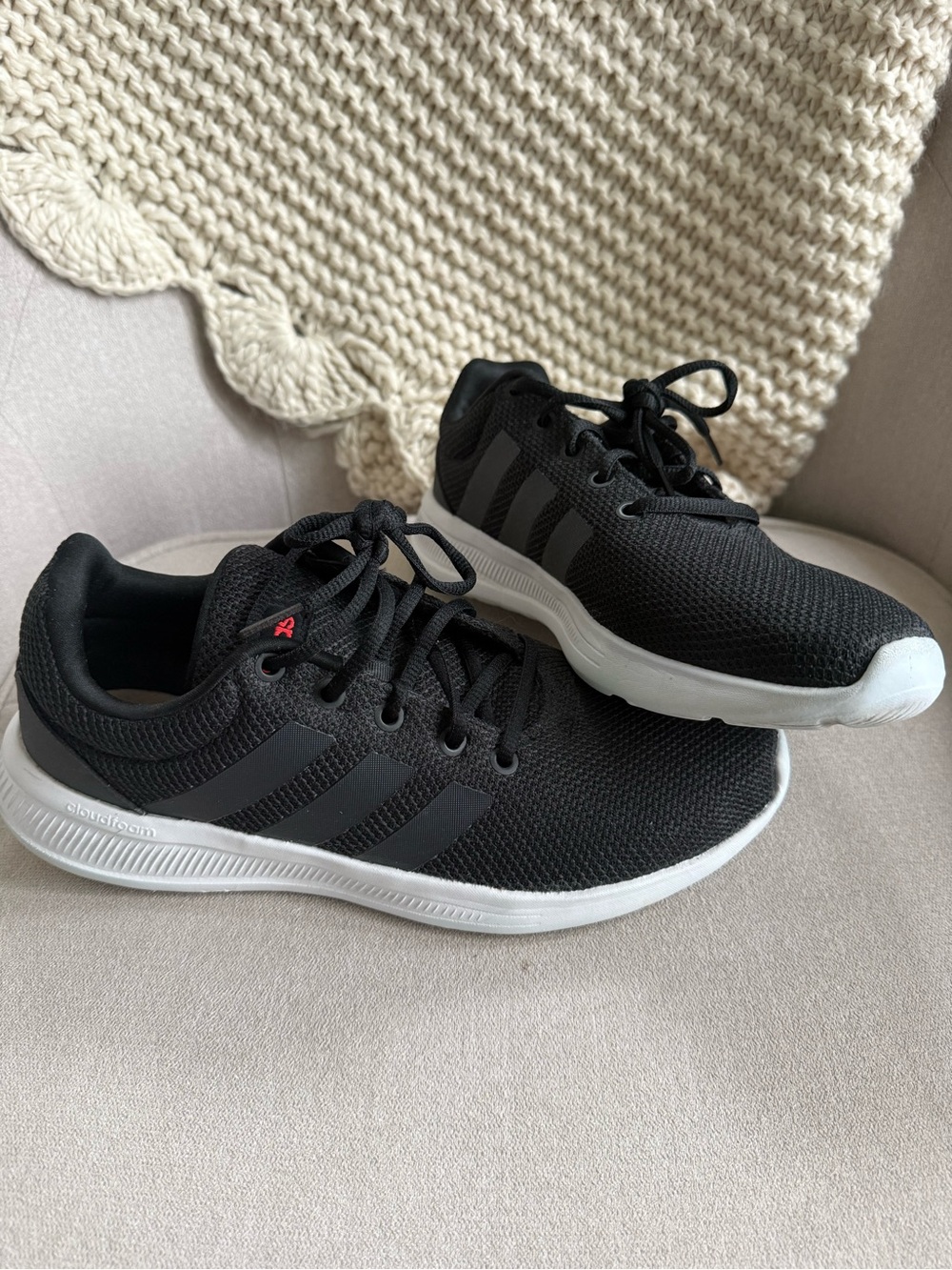 Adidas Black Mesh Sneakers with White Sole